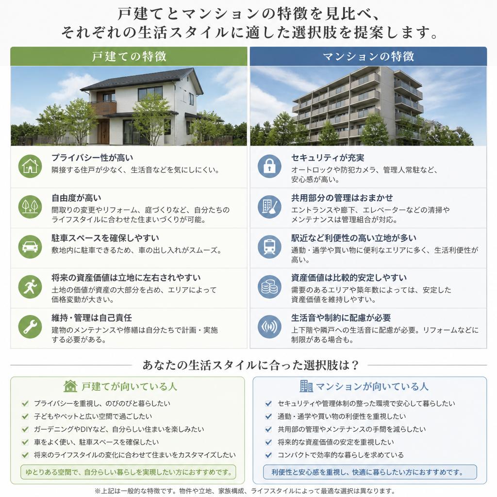 3. 戸建てとマンションの選択: 生活スタイルに合わせて
