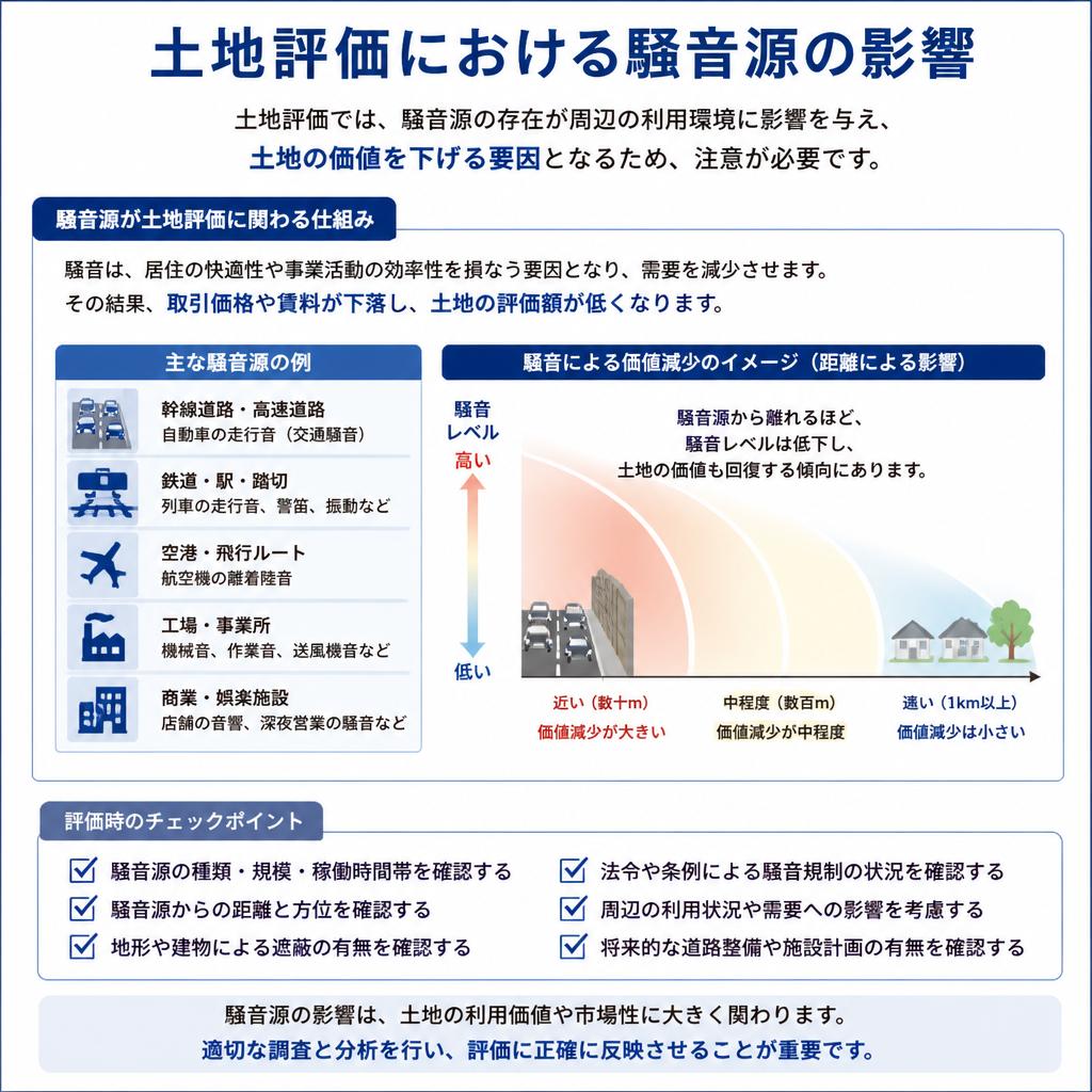 土地評価と騒音源の関係