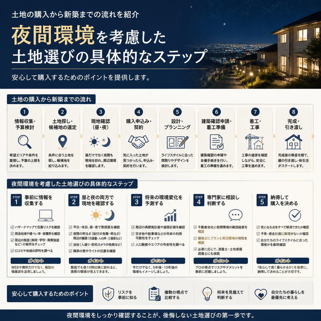 不動産購入の流れと夜間環境を意識した土地選び
