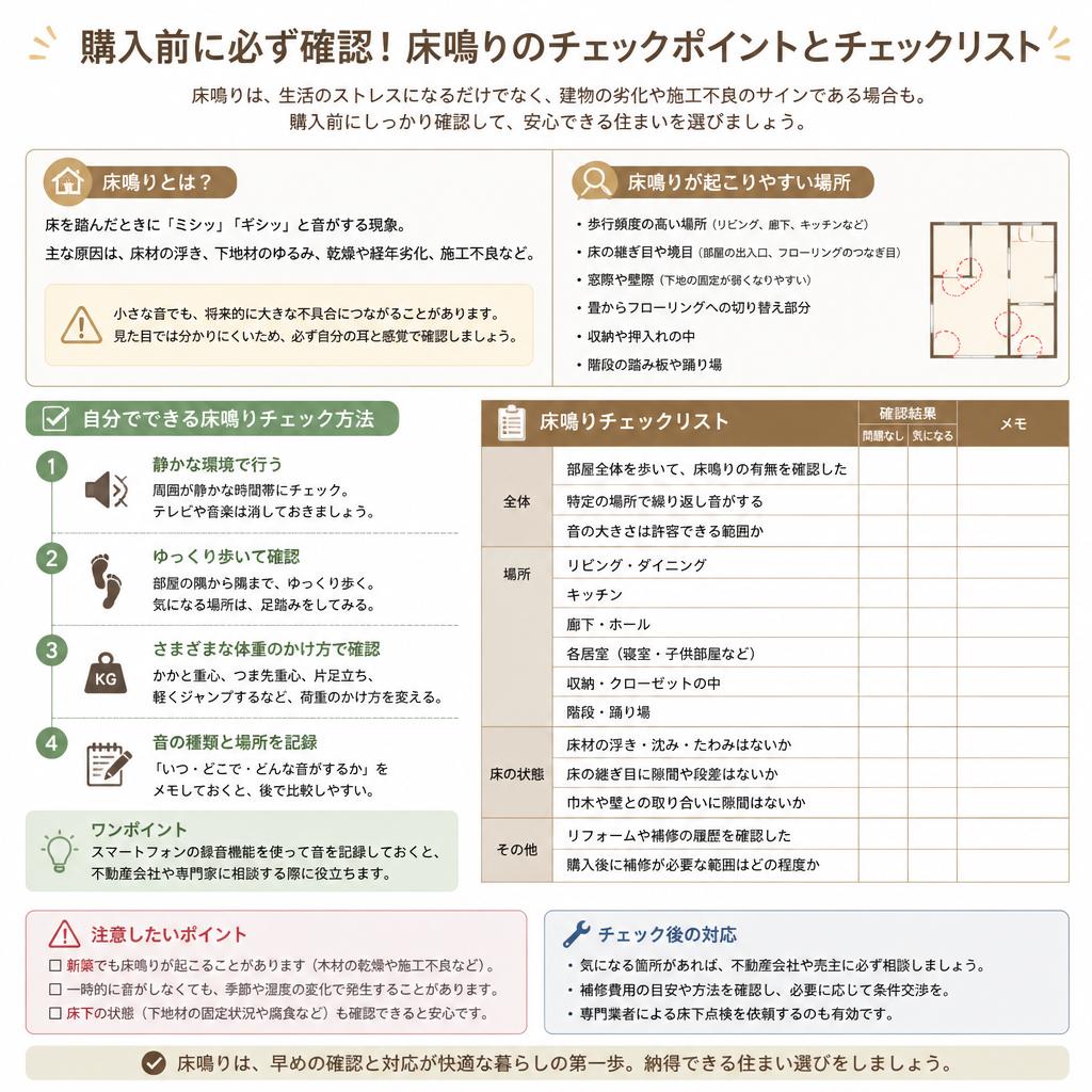 床鳴りの確認ポイントとチェックリスト