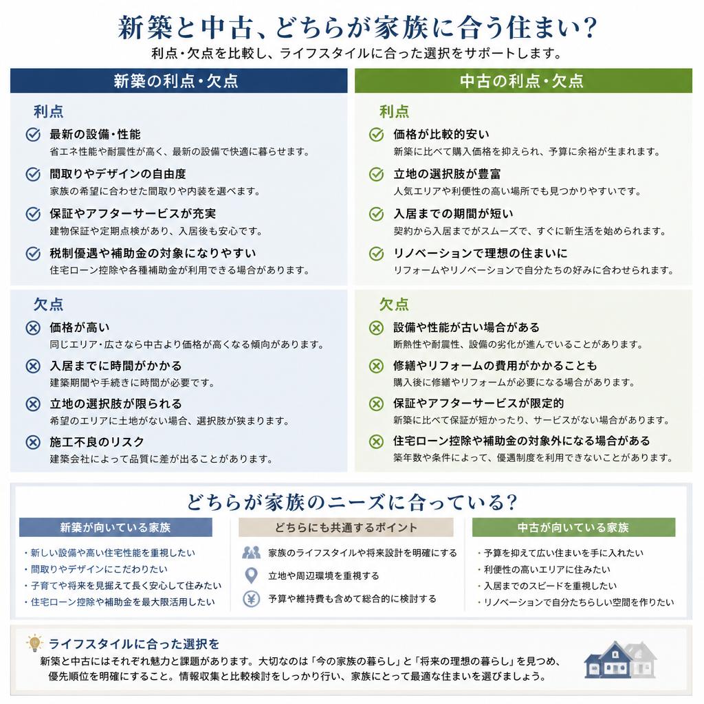 3. 新築 vs 中古:どちらがあなたの家族に最適か