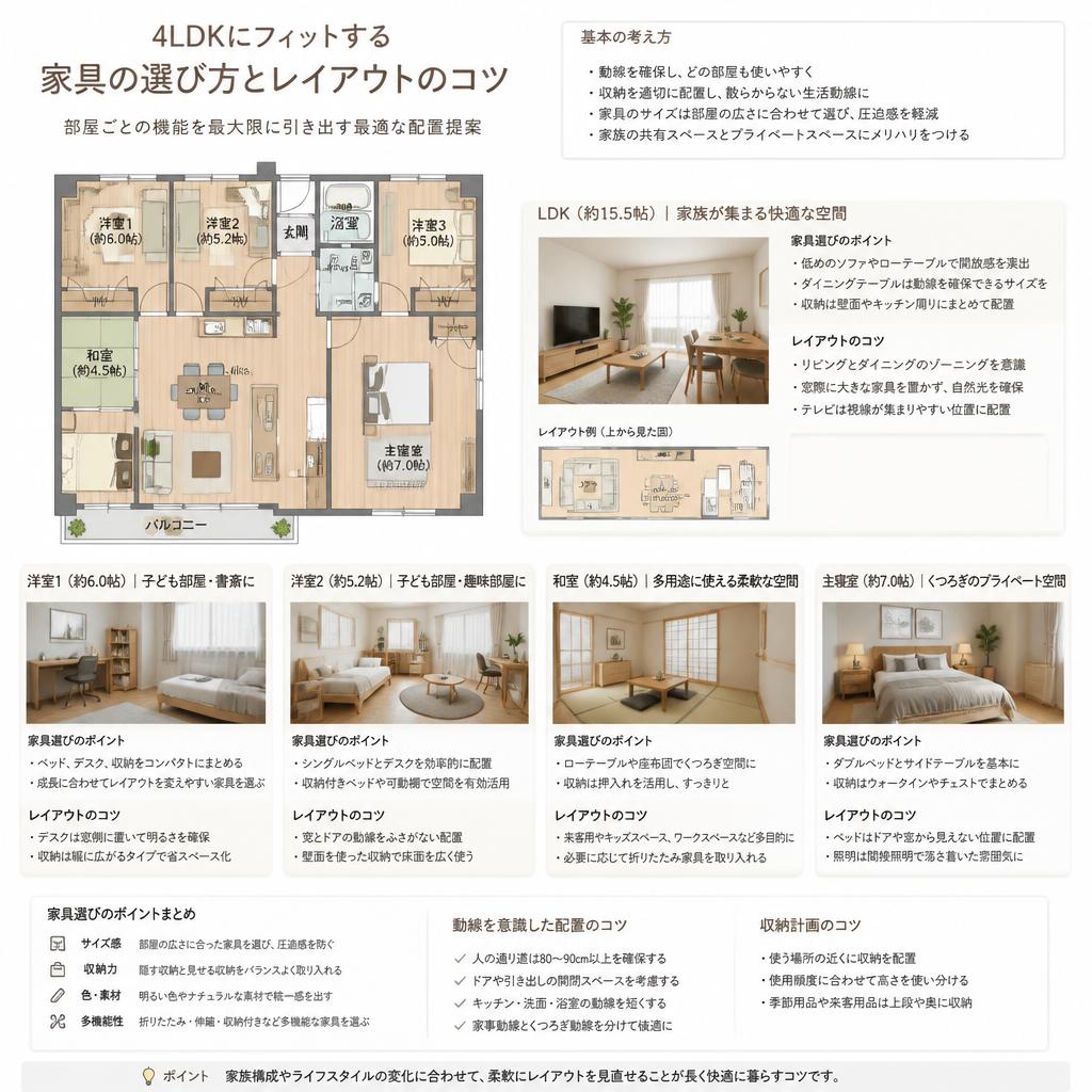 4LDKの間取りに合った家具のレイアウト