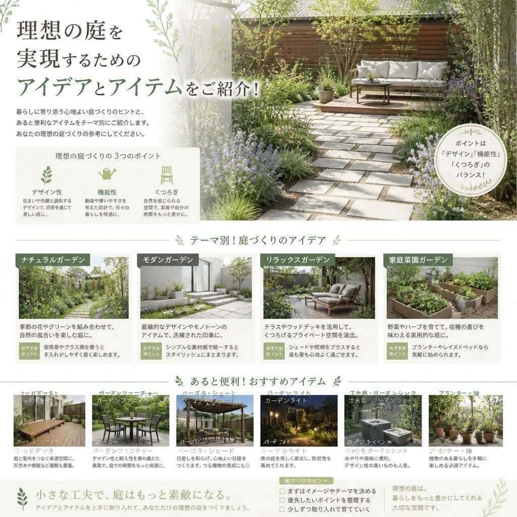 理想の庭を実現するためのアイデアとアイテムをご紹介！
