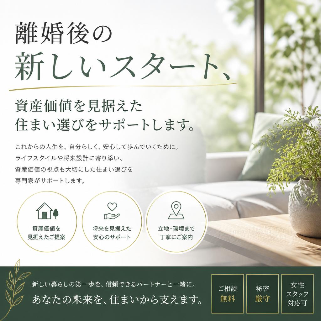 離婚後の新しいスタート、資産価値を見据えた住まい選びをサポートします。