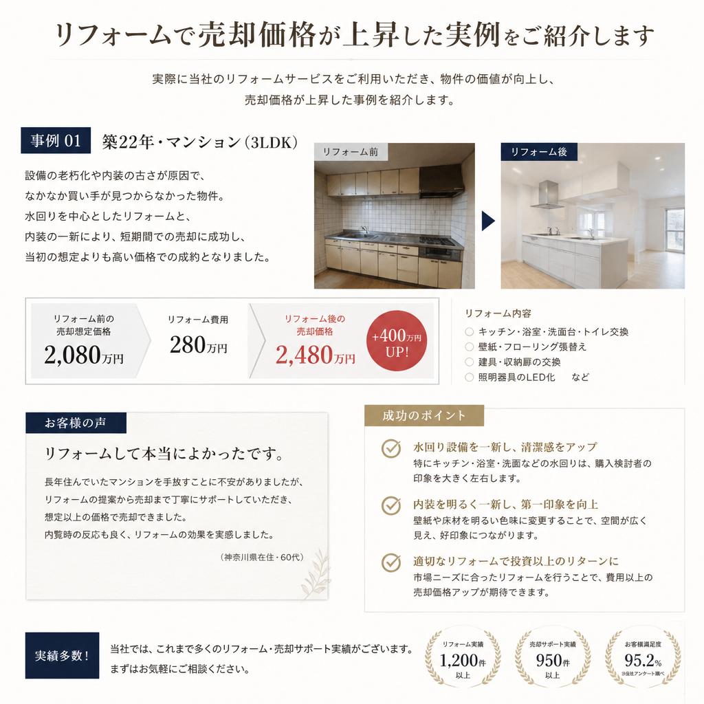 成功事例：リフォームで売却価格が上がった実例